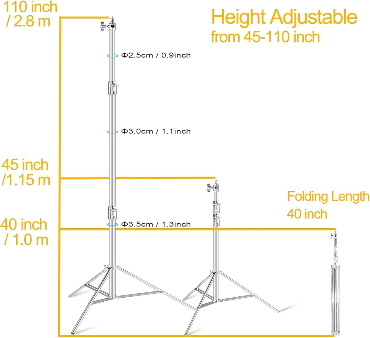 Heavy Duty Stainless Steel Light Stand Pack of 2 V779