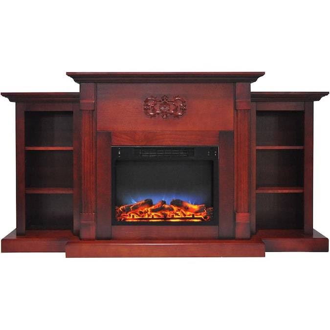 Mahogany Electric Fireplace with Built in Bookshelves Y8276