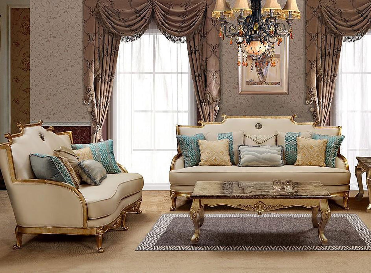 Gold & Light Beige Sofa Set 2Pcs I9686