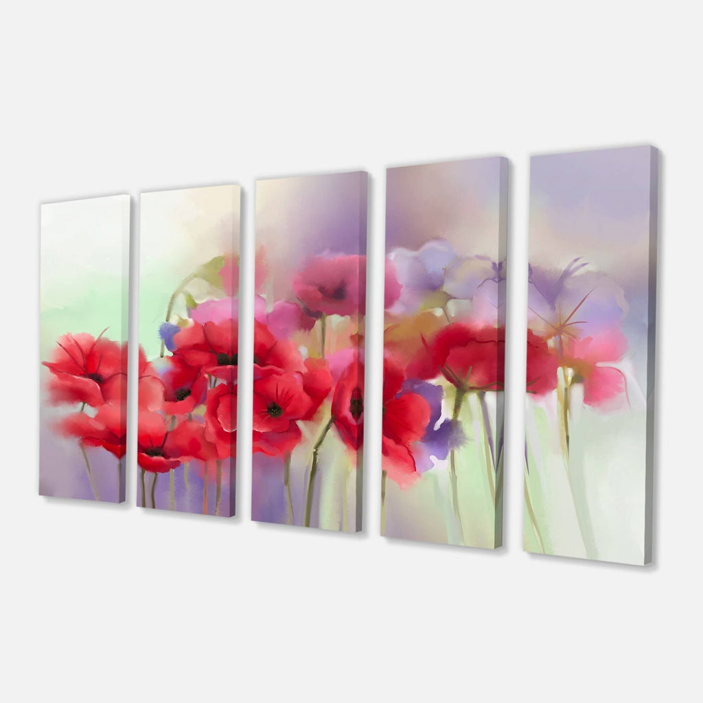 Watercolor Red Poppy Flowers Painting Print on Wrapped Canvas O9305