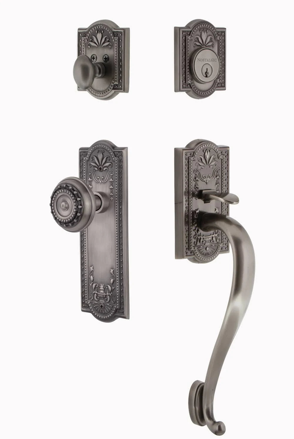 Antique Pewter Entry Set with Knob I22700