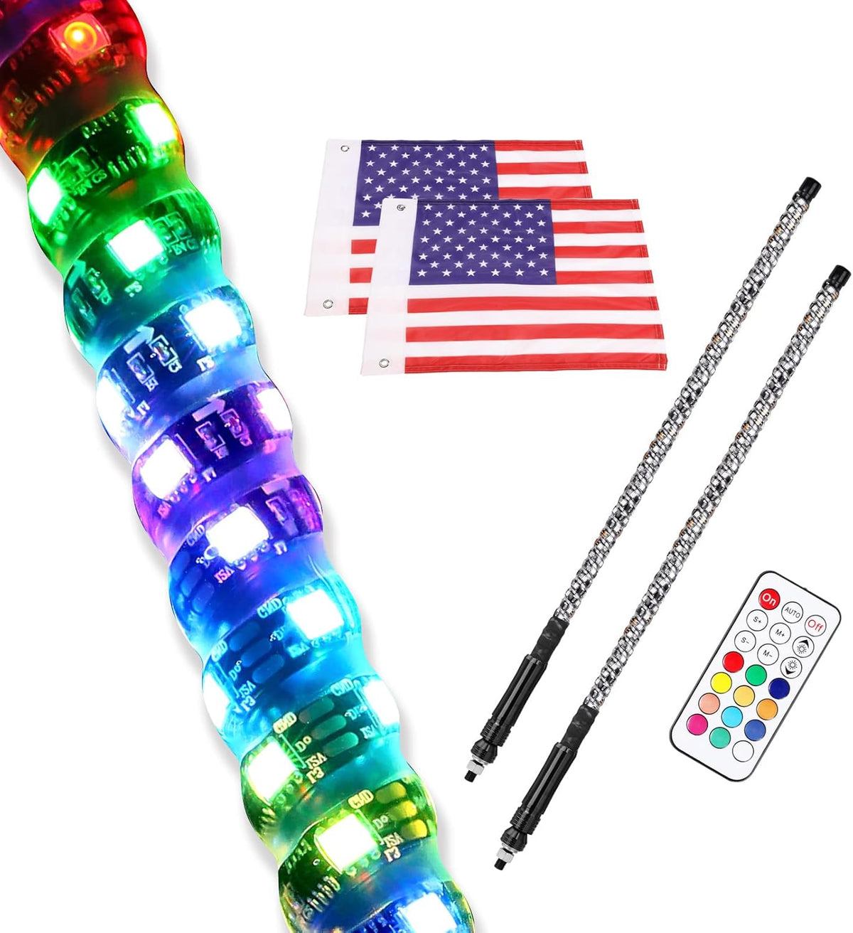 2PCS 3FT RGB Spiral LED Whip Lights for UTV ATV Offroad Trucks T306450
