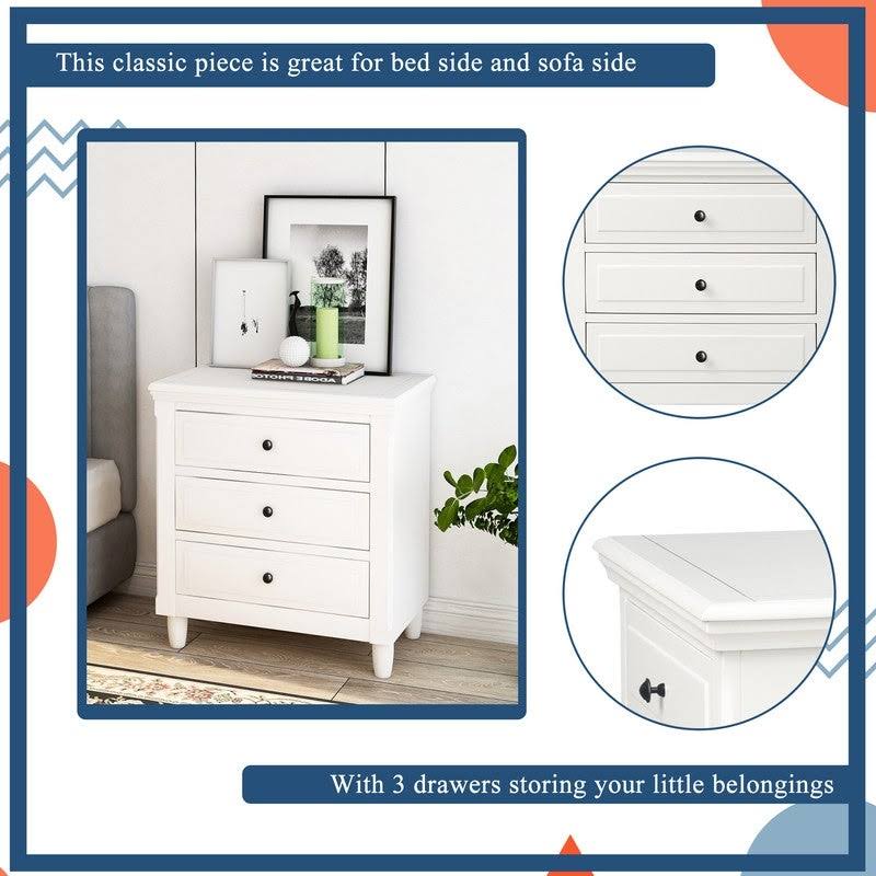 Beige 3-Drawer Wood Nightstand Cabinet G3492