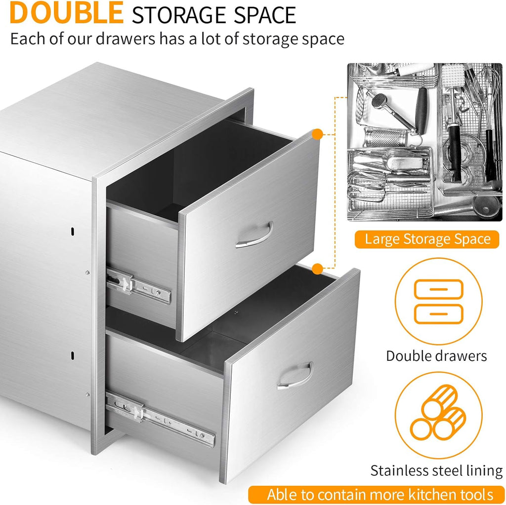 Stainless Steel 2-Layer Barbecue Drawers with Handles D395810