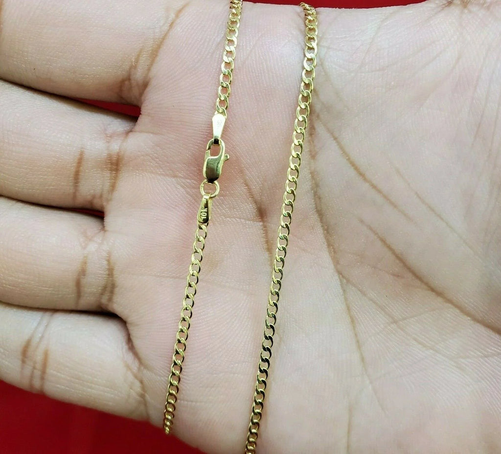 10K Solid Yellow Gold Cuban Link Curb Chain Necklace 2mm 16" 18" 20" 22" 24" 26" L980776