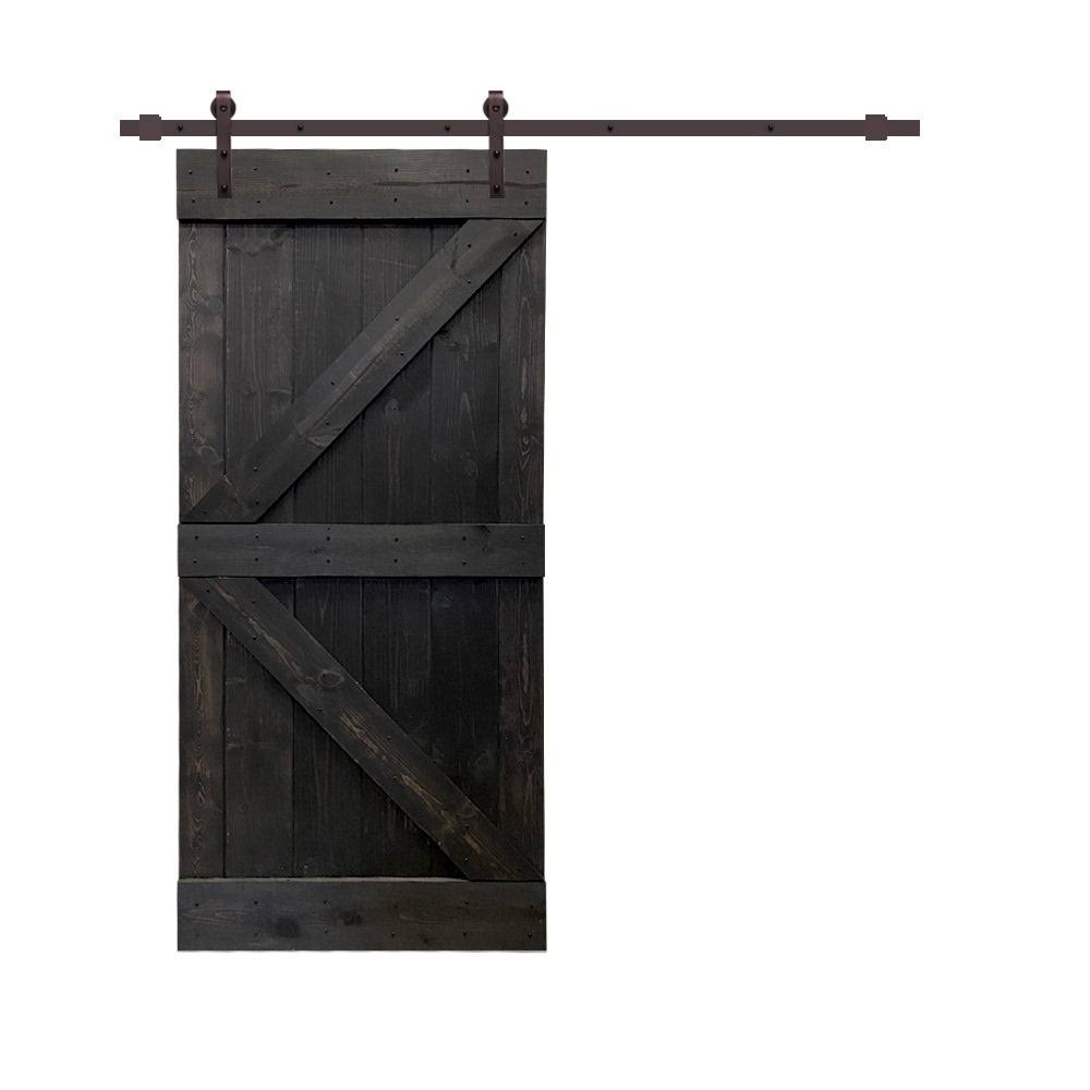 Jungle Green Stained Wood Interior Sliding Barn Door with Hardware Kit K675