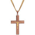 Stainless Steel Chocolate IP Brown-Tone Cross Crucifix with Gold-Tone Jesus, 24" Chain Z53358