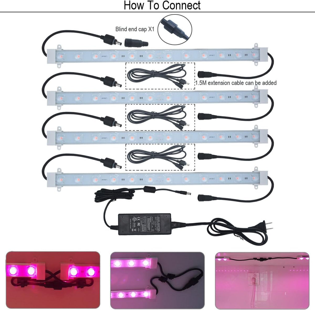 4 pcs 16 Inches LED Grow Light Strips with Extension Cables Y880112
