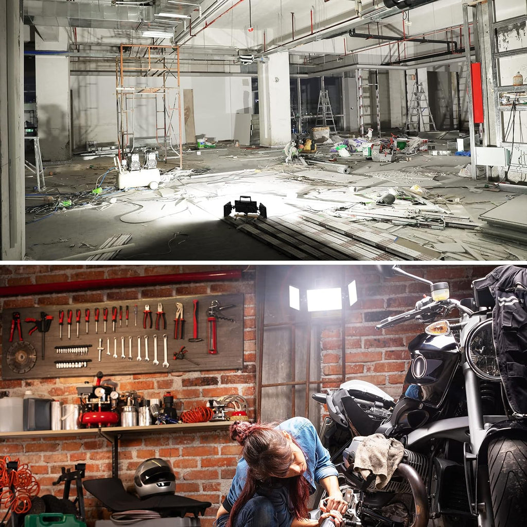 80W LED Work Light, Triple Adjustable Heads, 6500K, IP65 Waterproof, with Stand, Pack of 2 J584950