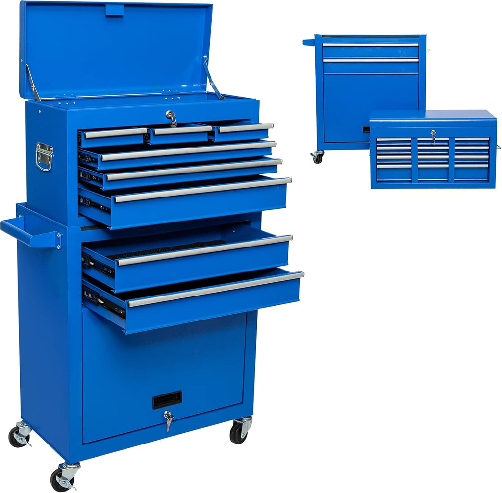 Blue 8-Drawer Rolling Tool Chest with 4 Wheels and 2 Lock Top Chest A658850