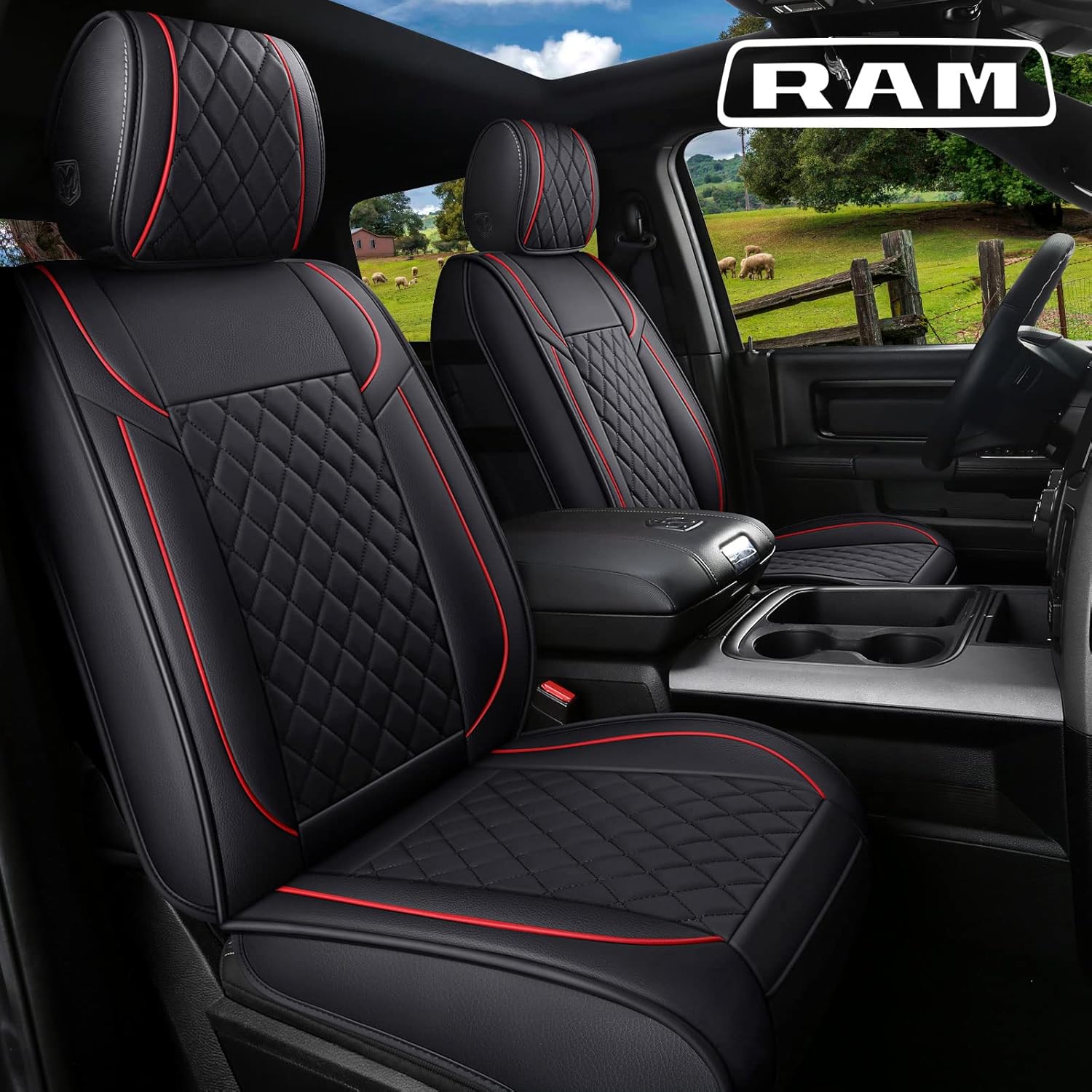 Grey Waterproof Leather Truck Seat Covers Full Set E858230