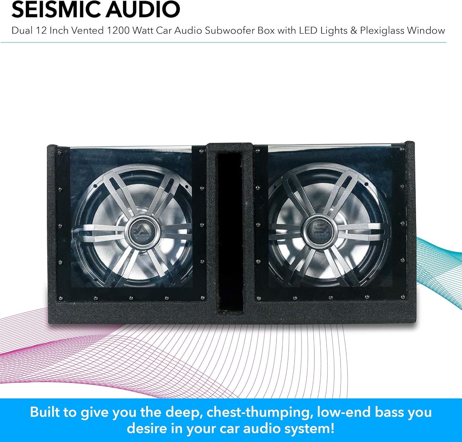 Dual 12 Inch Vented 1200 Watt Car Audio Subwoofer Box with LED Lights & Plexiglass Window X644