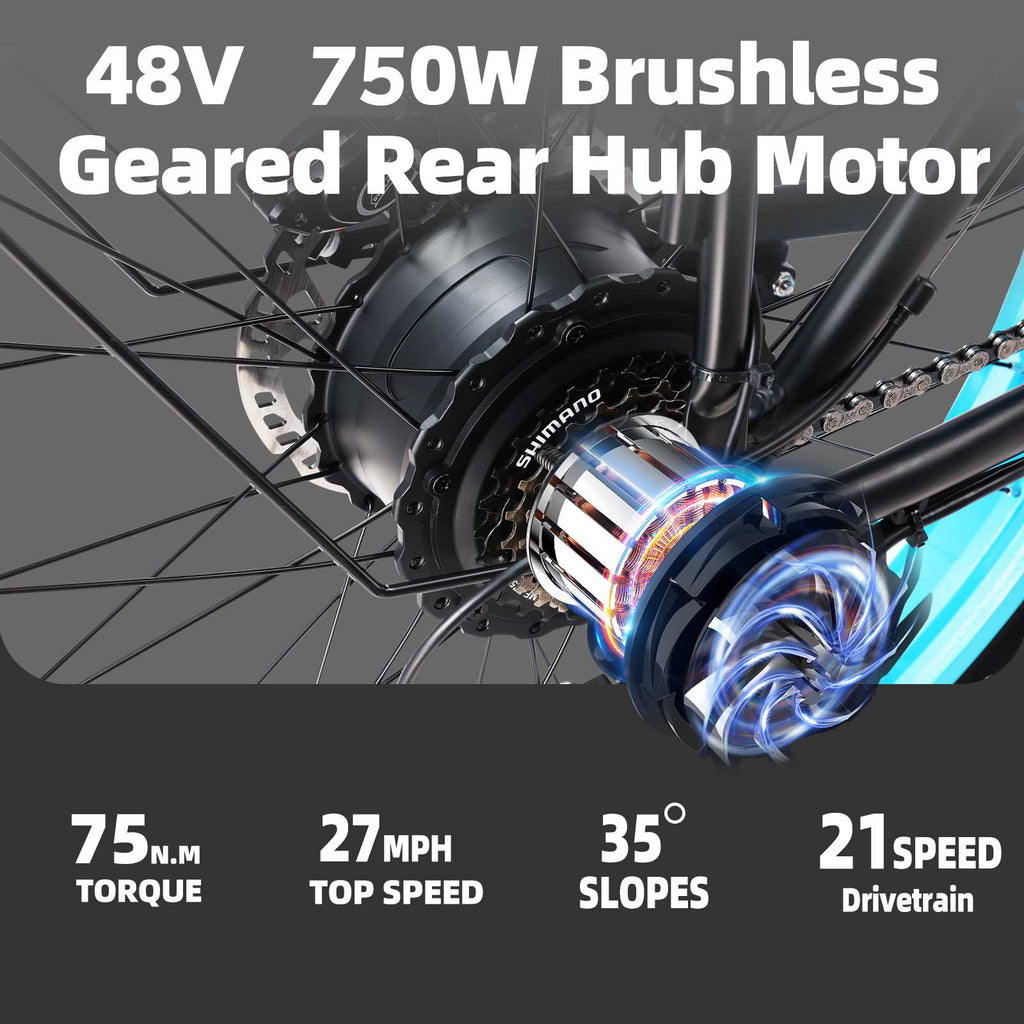 750W Electric Mountain Bike 26" Fat Tire Removable Battery Y263973