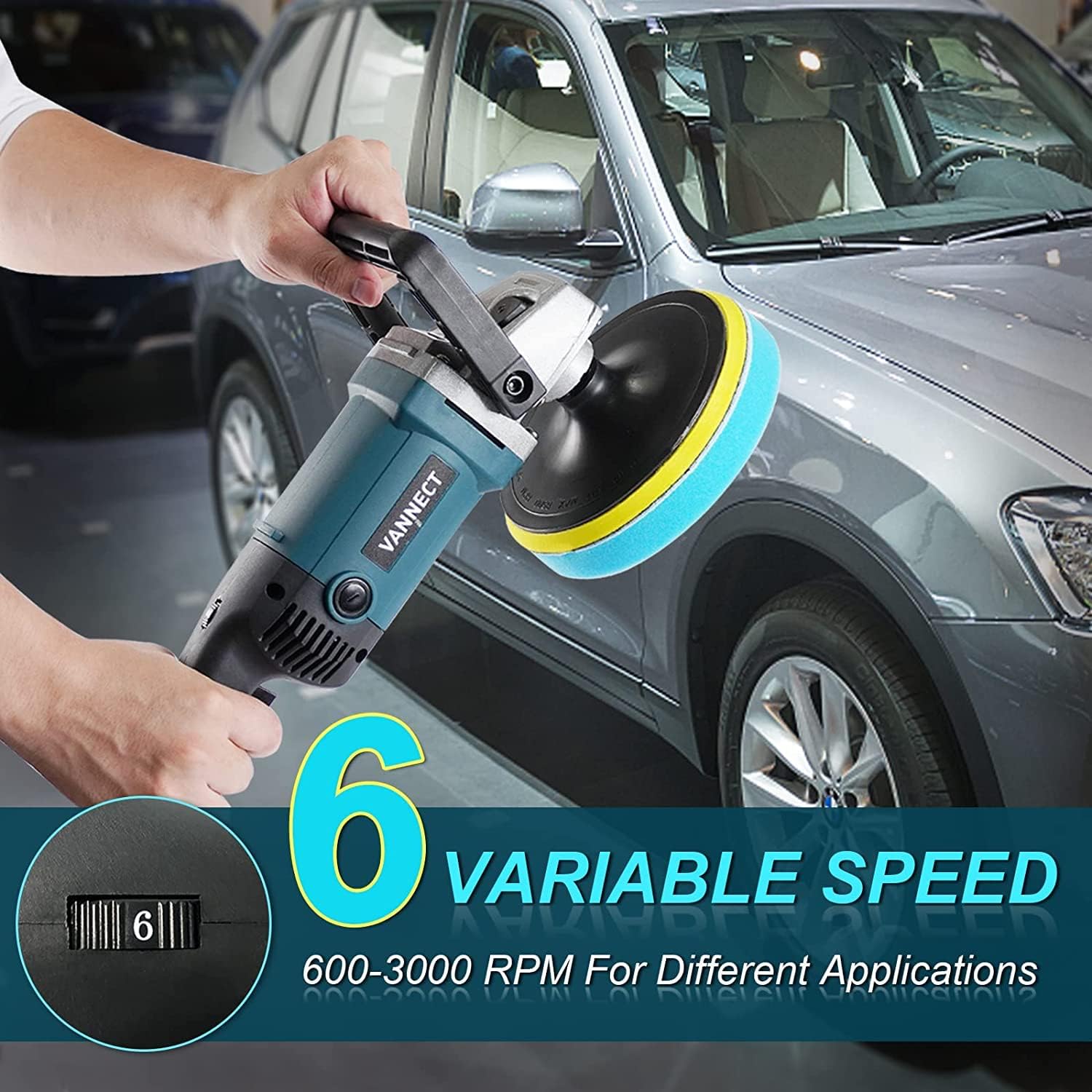 1200W 7-inch Car Polisher with 6 Variable Speed, 5 Foam Pads P8576