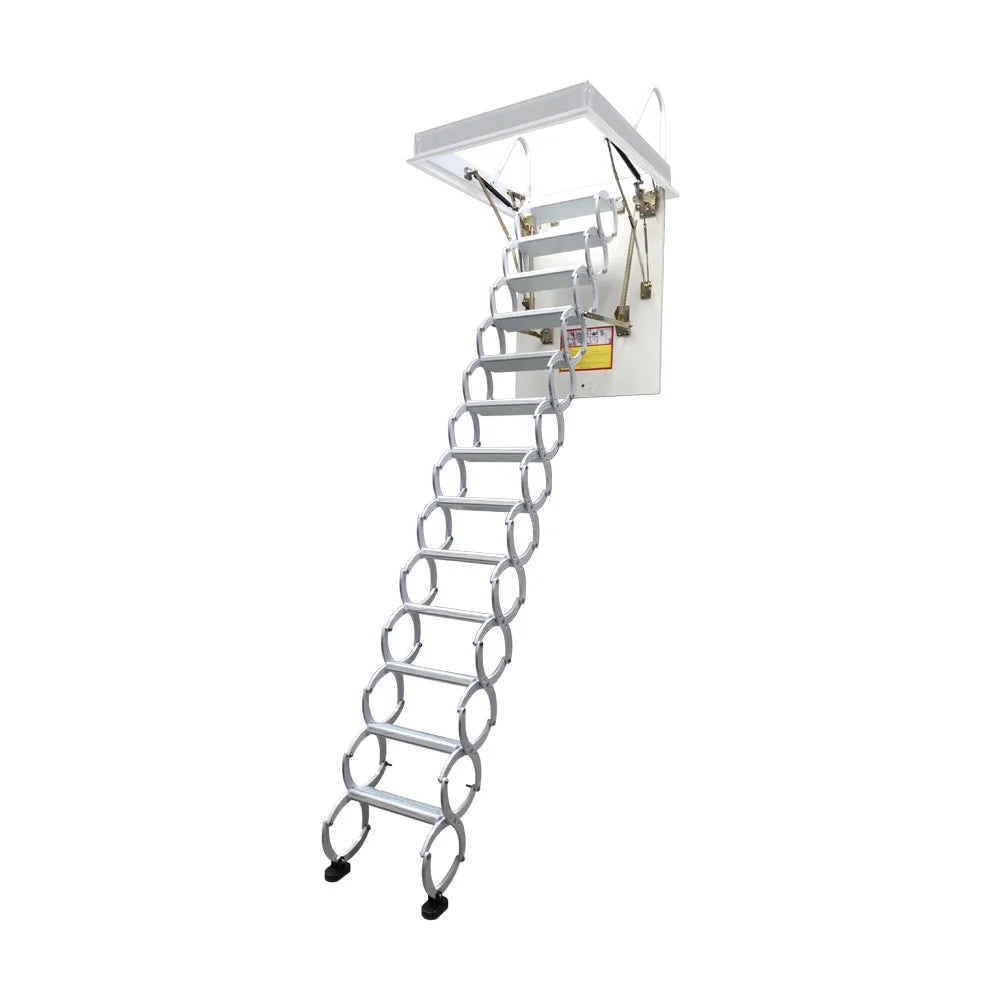 Attic Pull Down Ceiling Ladder Stairs Retractable Folding Extension Loft Stairs Ti-Mg Alloy White 31.5*39.37in Max. 10.5ft Height B135826