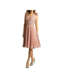 Pink Pleated Spaghetti Strap V Neck Below The Knee Fit + Flare Dress U306