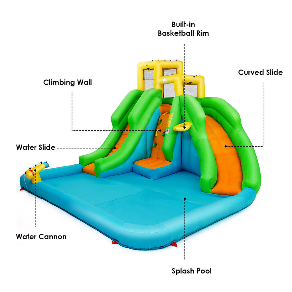 Inflatable Water Park Bounce House Two-Slide Bouncer with Climbing Wall and 550W Blower W57437