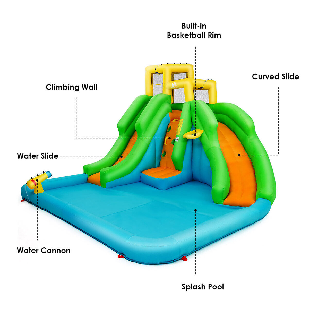 Inflatable Water Park Bounce House Two-Slide Bouncer with Climbing Wall and 550W Blower W57437