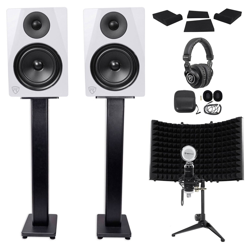 Studio Monitors with Stands, Headphones, Mic, Shield X923