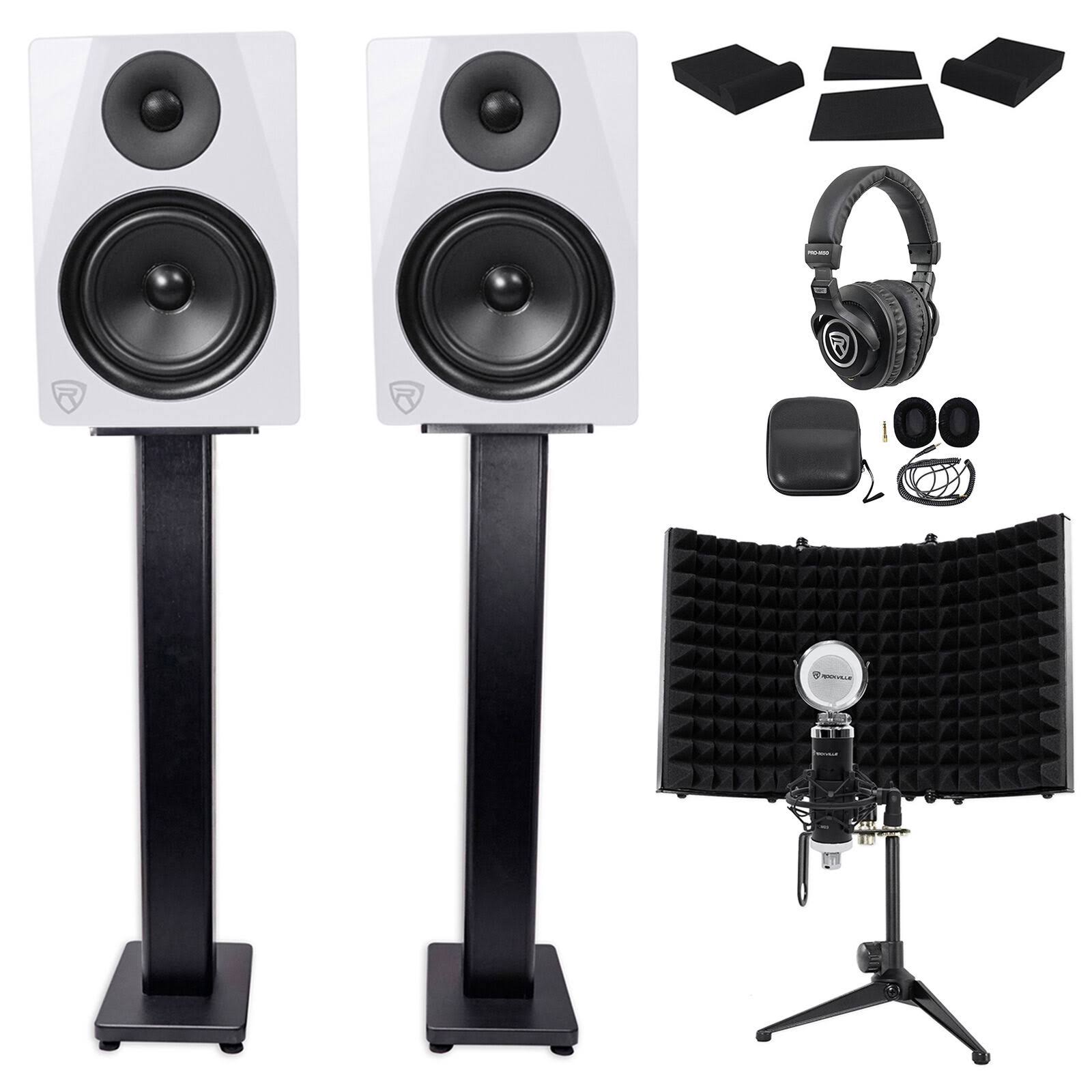Studio Monitors with Stands, Headphones, Mic, Shield X923