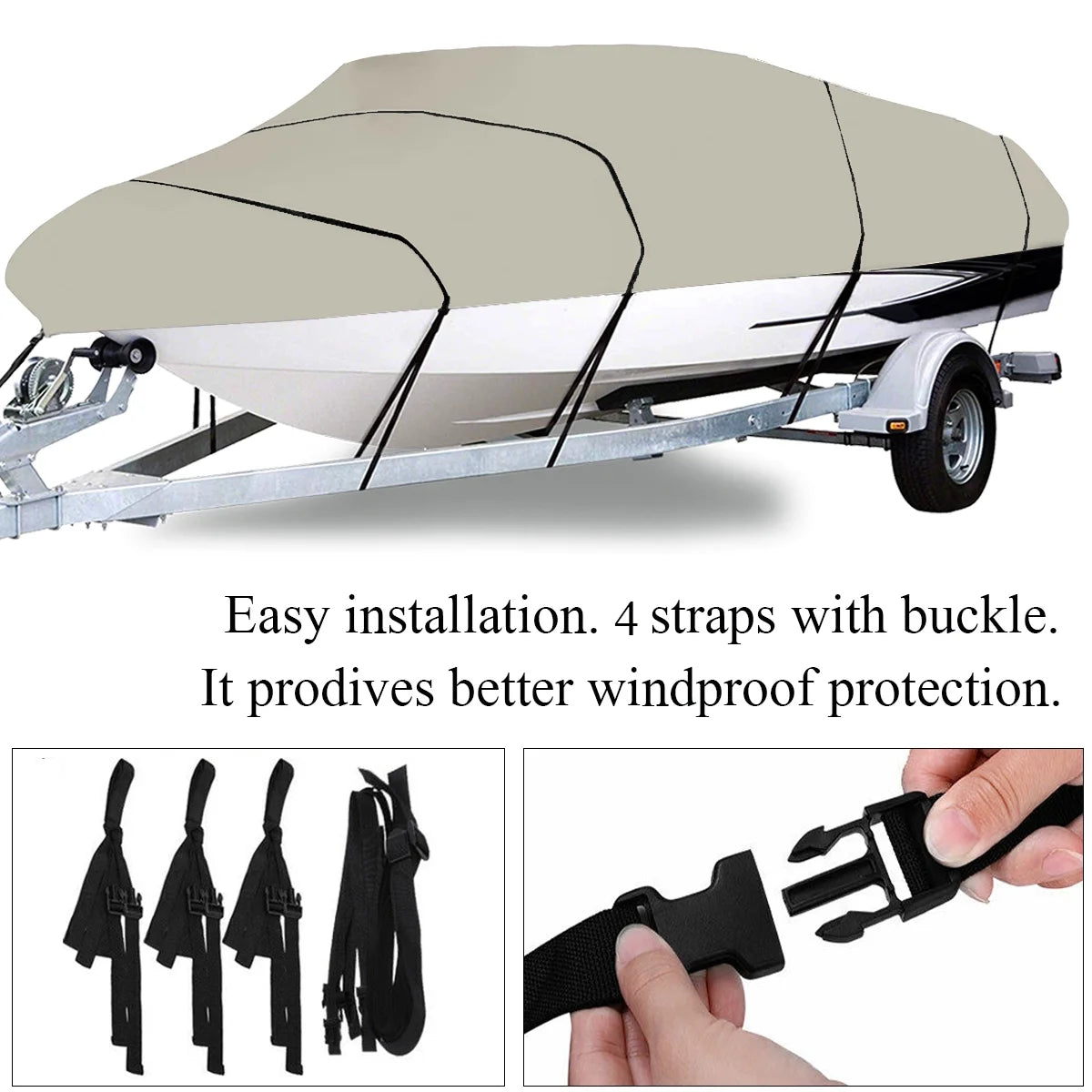 210D Trailerable Boat Cover for 20-22ft Boat, Heavy Duty Waterproof, Beige G420