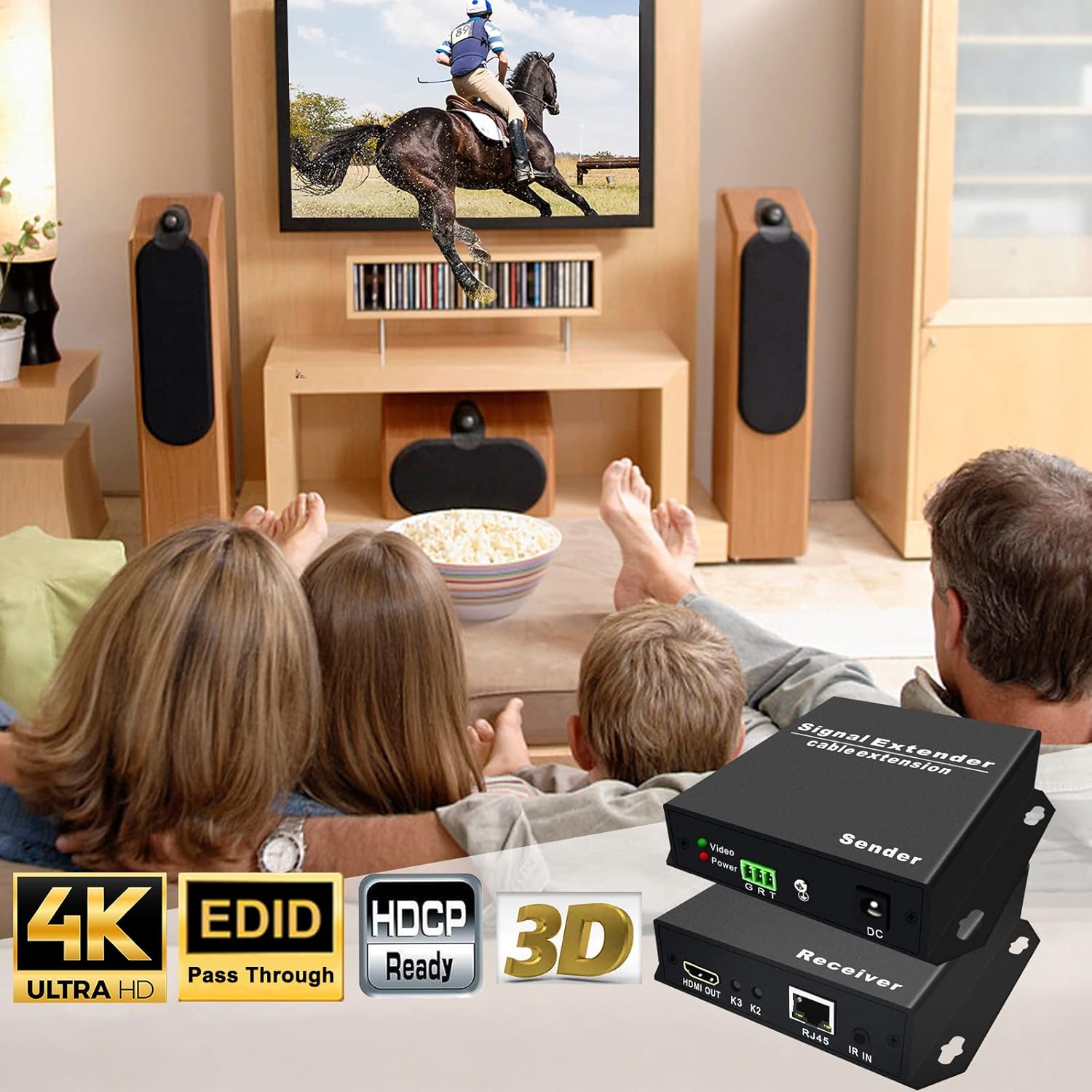4K HDMI Extender Over Ethernet Cat5e/6/7, HDMI Balun Over IP Gigabit Switch, IR Control, Bidirectional RS-232, EDID Pass-Through HDMI Transmitter Receiver Kit W1968