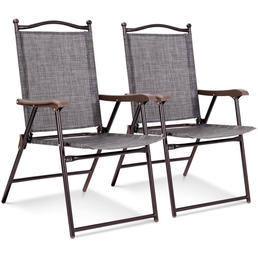 Gray Steel Frame Patio Folding Sling Back Camping Deck Chairs J171