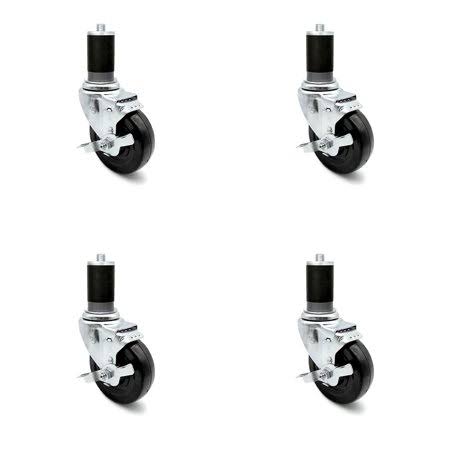 4 x 1.25 inch Hard Rubber Wheel Swivel Casters with Expanding Stem and Brake, Set of 4 O862309