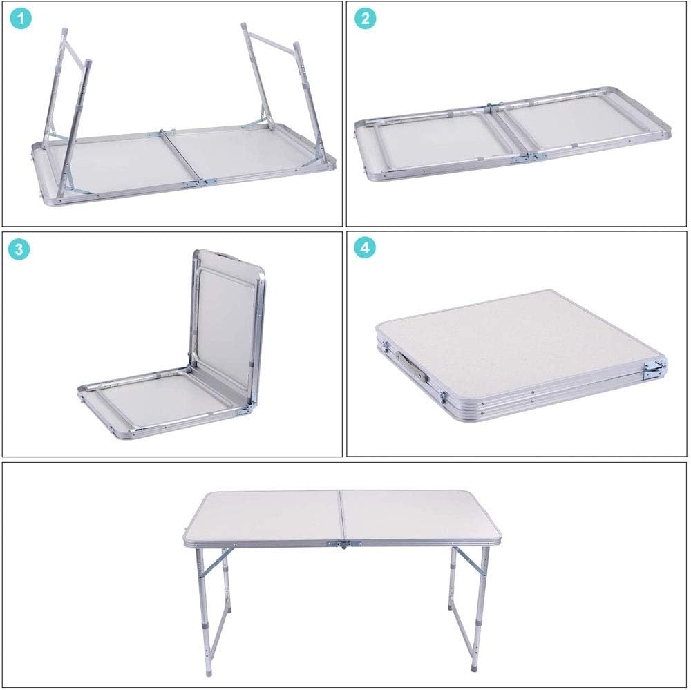 White 4ft Heavy Duty Folding Camping Table with Carry Handle O738