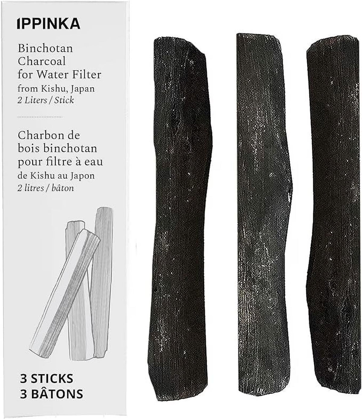 Binchotan Charcoal Water Purifying Sticks, 3 Sticks D263