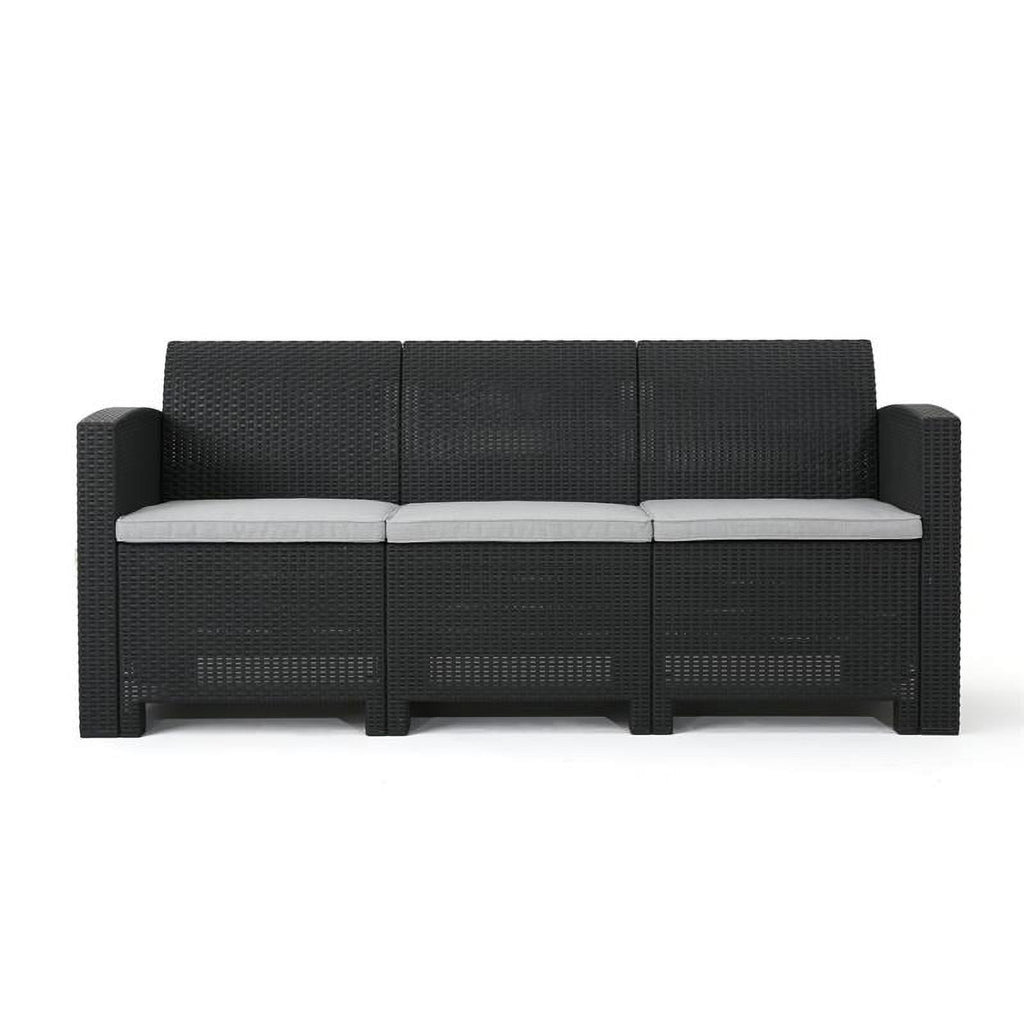 Brown Faux Rattan 3 Seater Sofa Q769