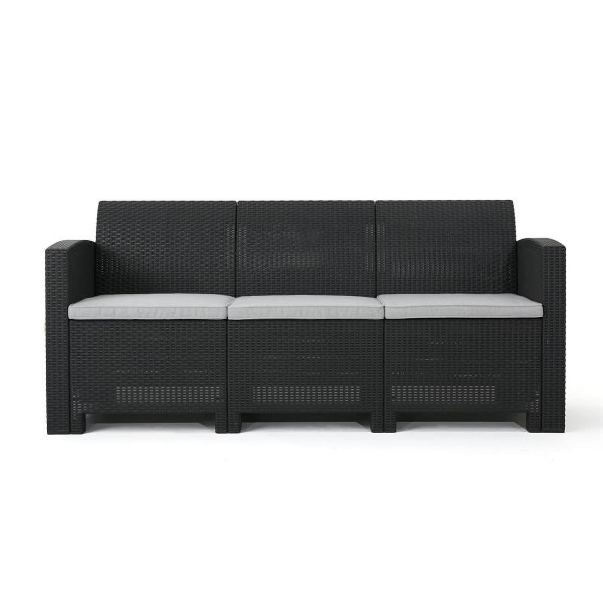 Brown Faux Rattan 3 Seater Sofa Q769