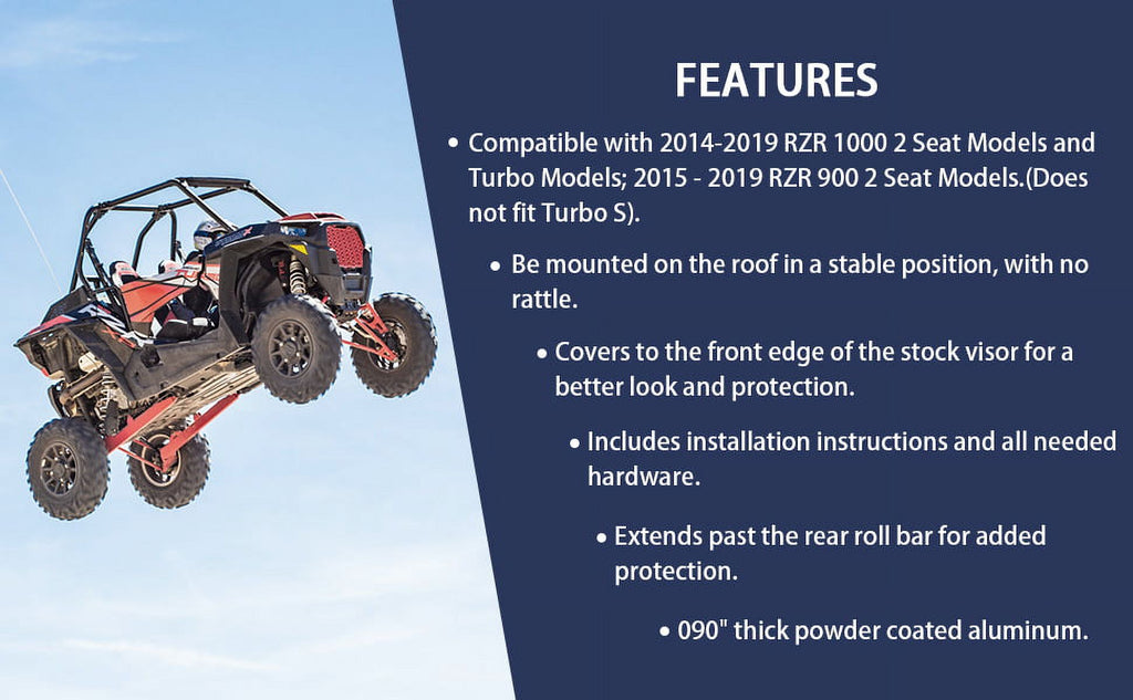 Aluminum Black Powder Coat Hard Top for Polaris RZR 900 900S 1000S XP1000 Turbo 2014-2022 2 Door Model Low Profile A460