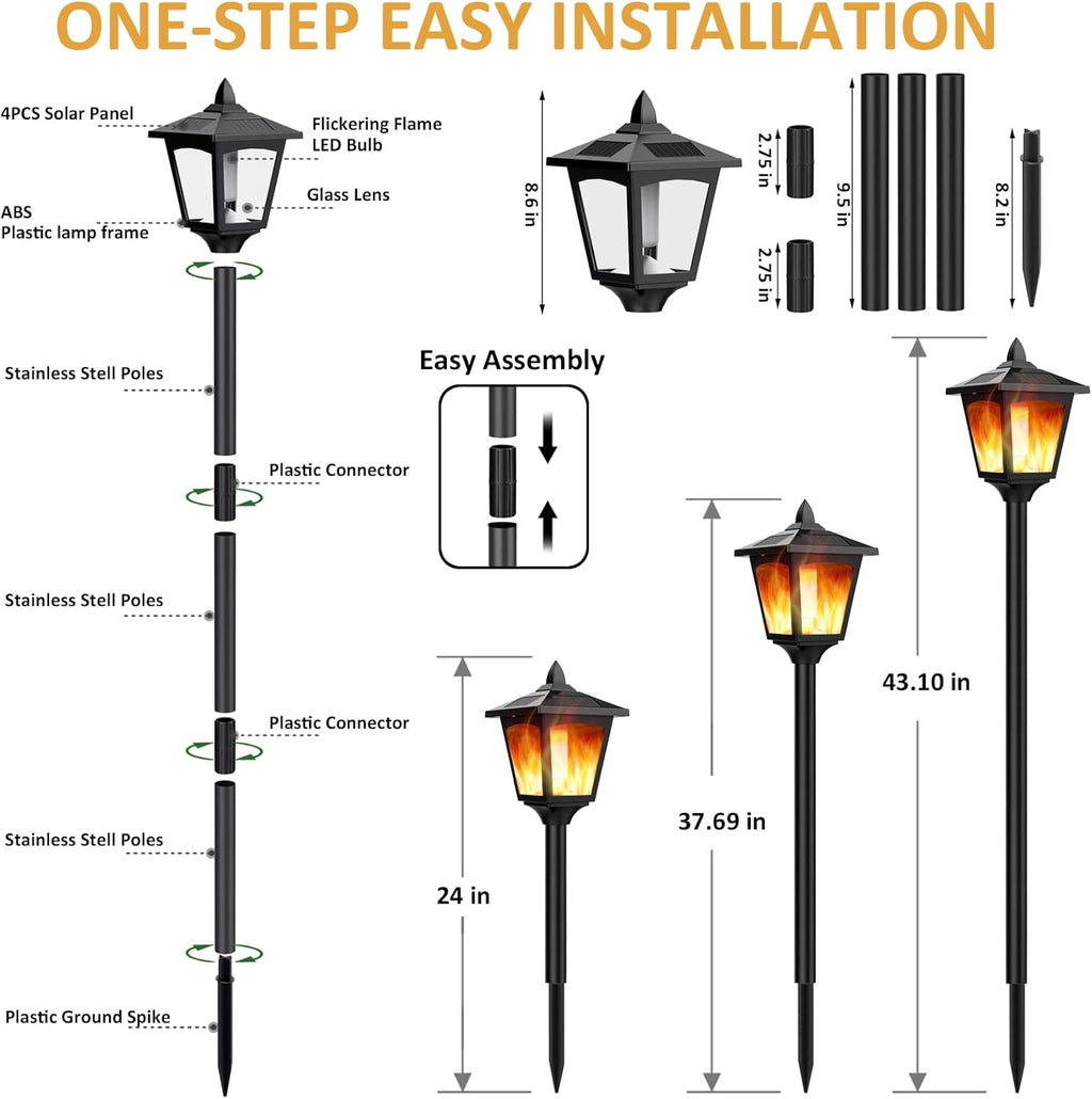 Solar Torch Light with Flickering Flame, IP55 Waterproof Solar Powered - 4 Pack S2741