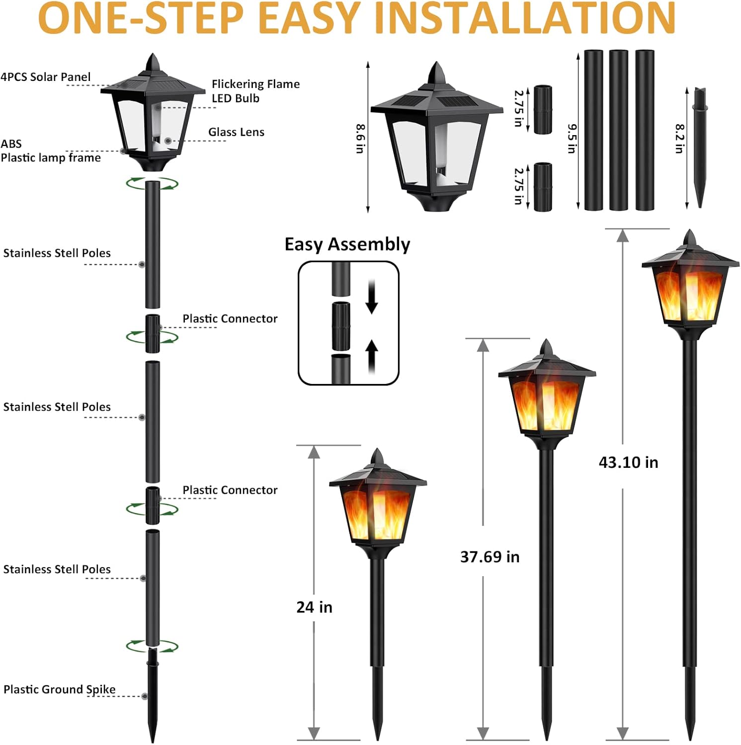 Solar Torch Light with Flickering Flame, IP55 Waterproof Solar Powered - 4 Pack S2741