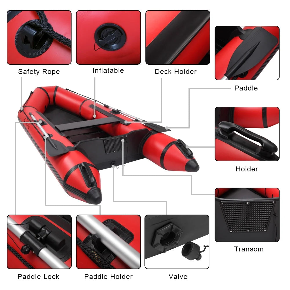 Red/Black 7.5ft Inflatable Boat with Oars and Air Pump X6565