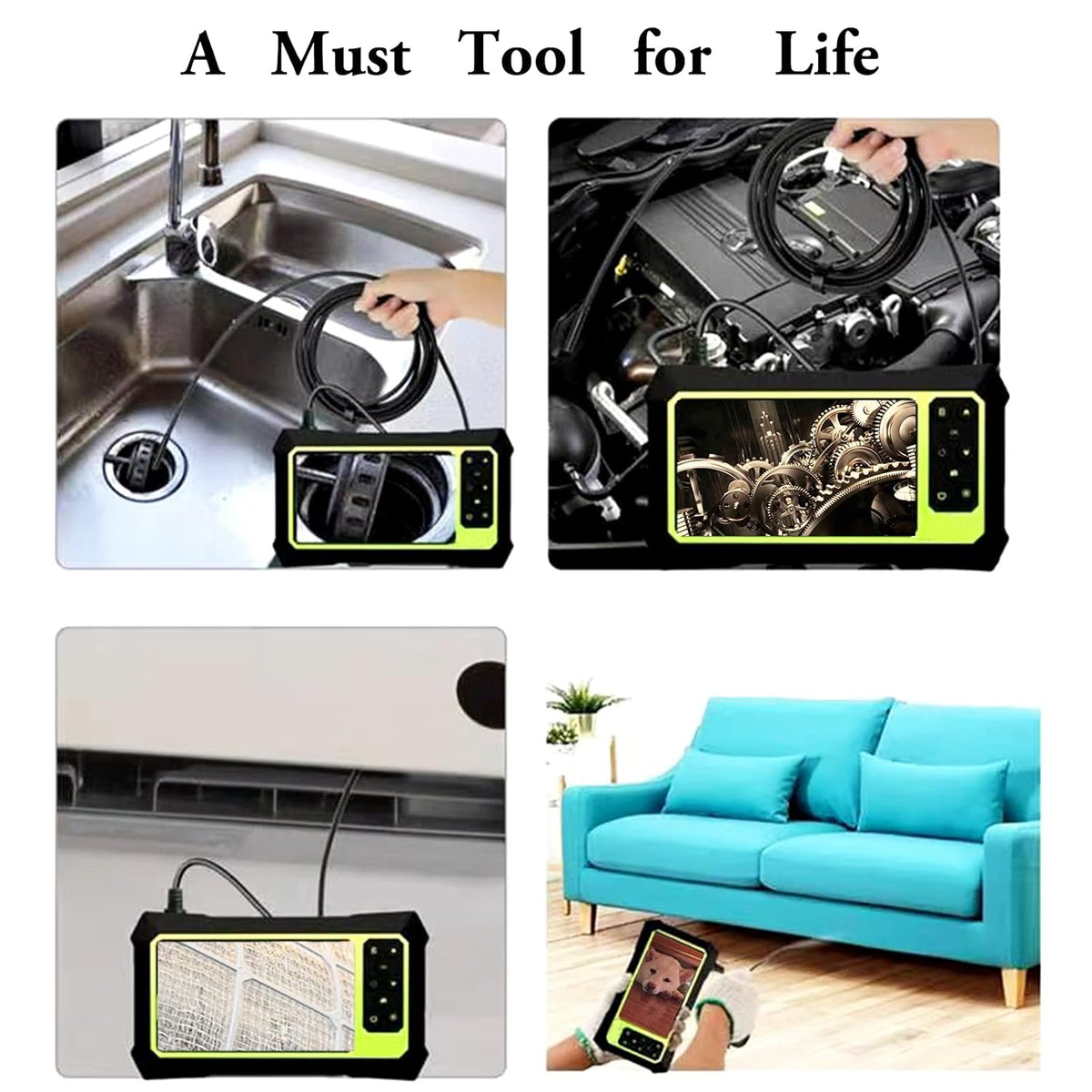 Endoscope Camera with Lights, 1080P HD Borescope Camera 4.3 Inch LCD Screen, IP67 Waterproof, 8 LED Lights, 3000mAh Battery, 32GB TF Card, Pack of 2 S8471