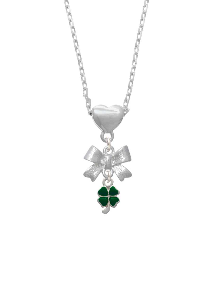 Silvertone Mini Green Four Leaf Clover Heart Necklace X470680