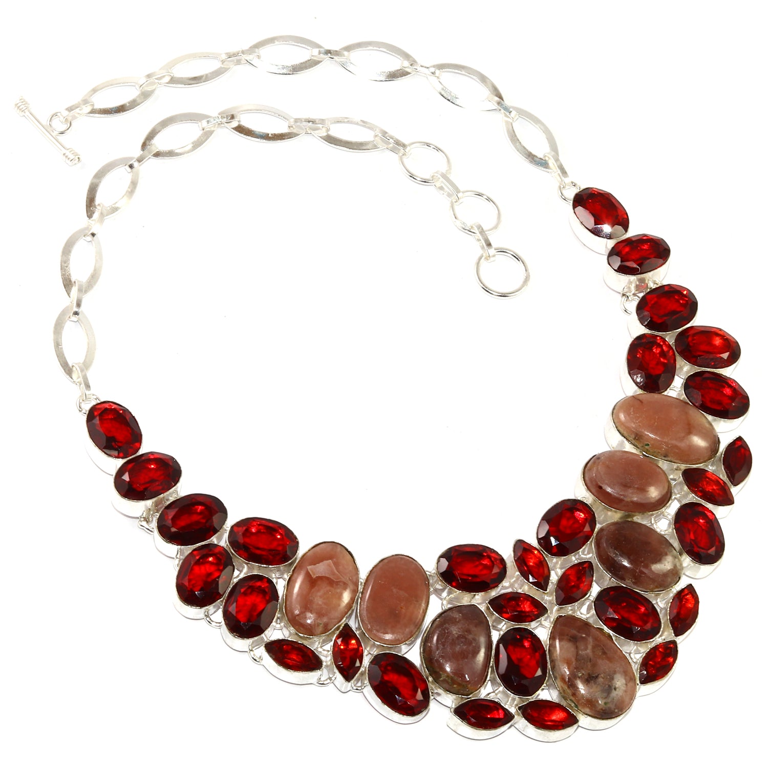 Rhodochrosorite Garnet Gemstone 925 Silver Necklace 16-18'' F378