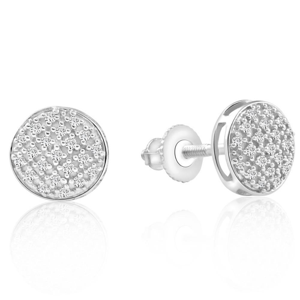 Pave Diamond Round Stud Screw Back Earrings 7mm Wide T580