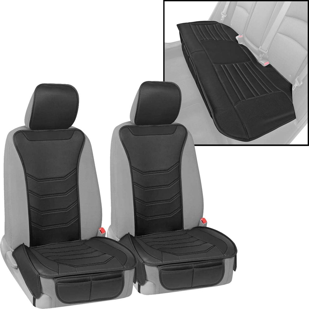 Beige Faux Leather Full Set Car Seat Covers with Rear Bench V145