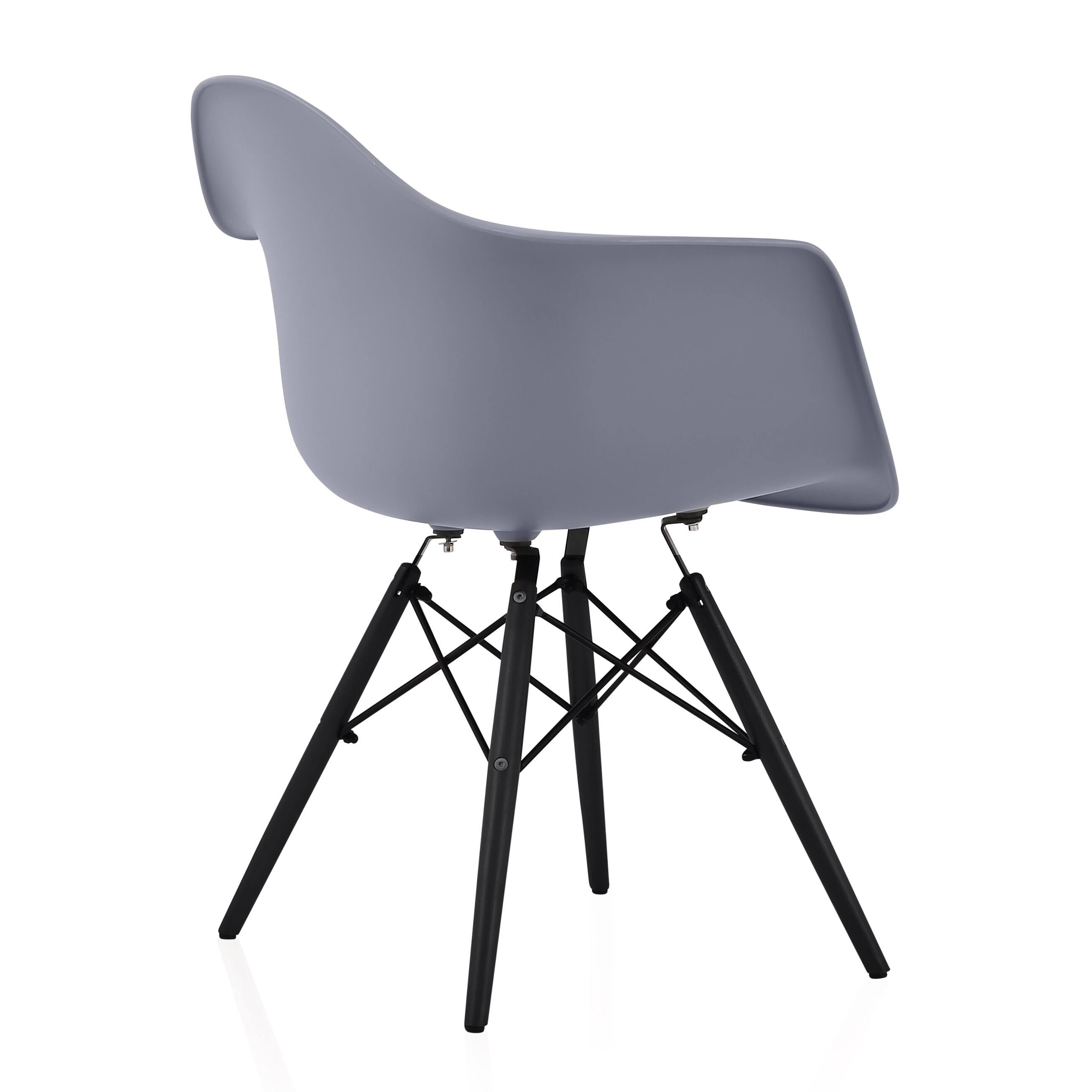 Dark Grey Molded Plastic Dining Arm Chair with Black Wood Legs (Set of 4) H4462