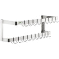 36x22 Stainless Steel Wall Mounted Double Line Pot Rack with 18 Galvanized Double Prong Hooks L657621