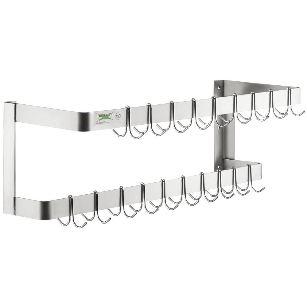 36x22 Stainless Steel Wall Mounted Double Line Pot Rack with 18 Galvanized Double Prong Hooks L657621