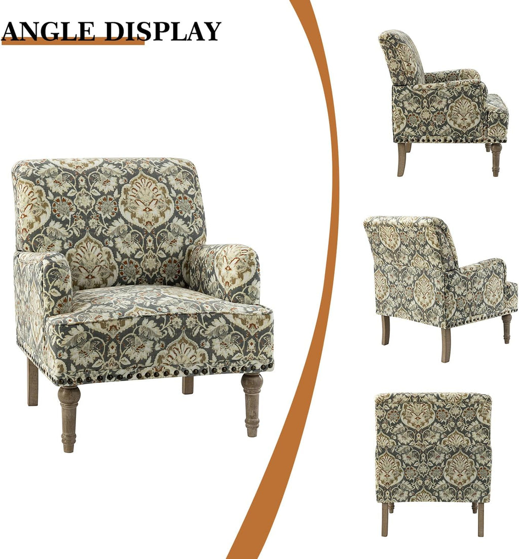 Armchair with Wood Legs & Nailhead Trim, Floral Pattern R2890