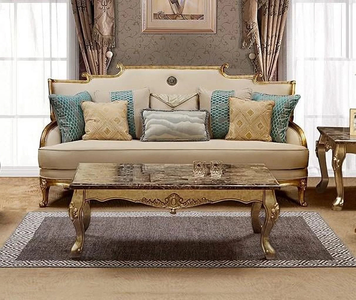 Gold & Light Beige Sofa Set 2Pcs I9686