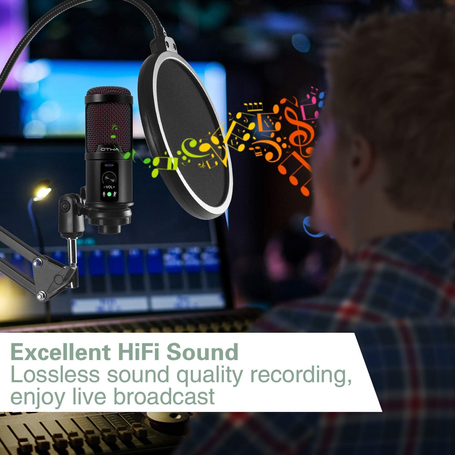 USB Condenser Microphone Kit with Adjustable Scissor Arm Stand A123