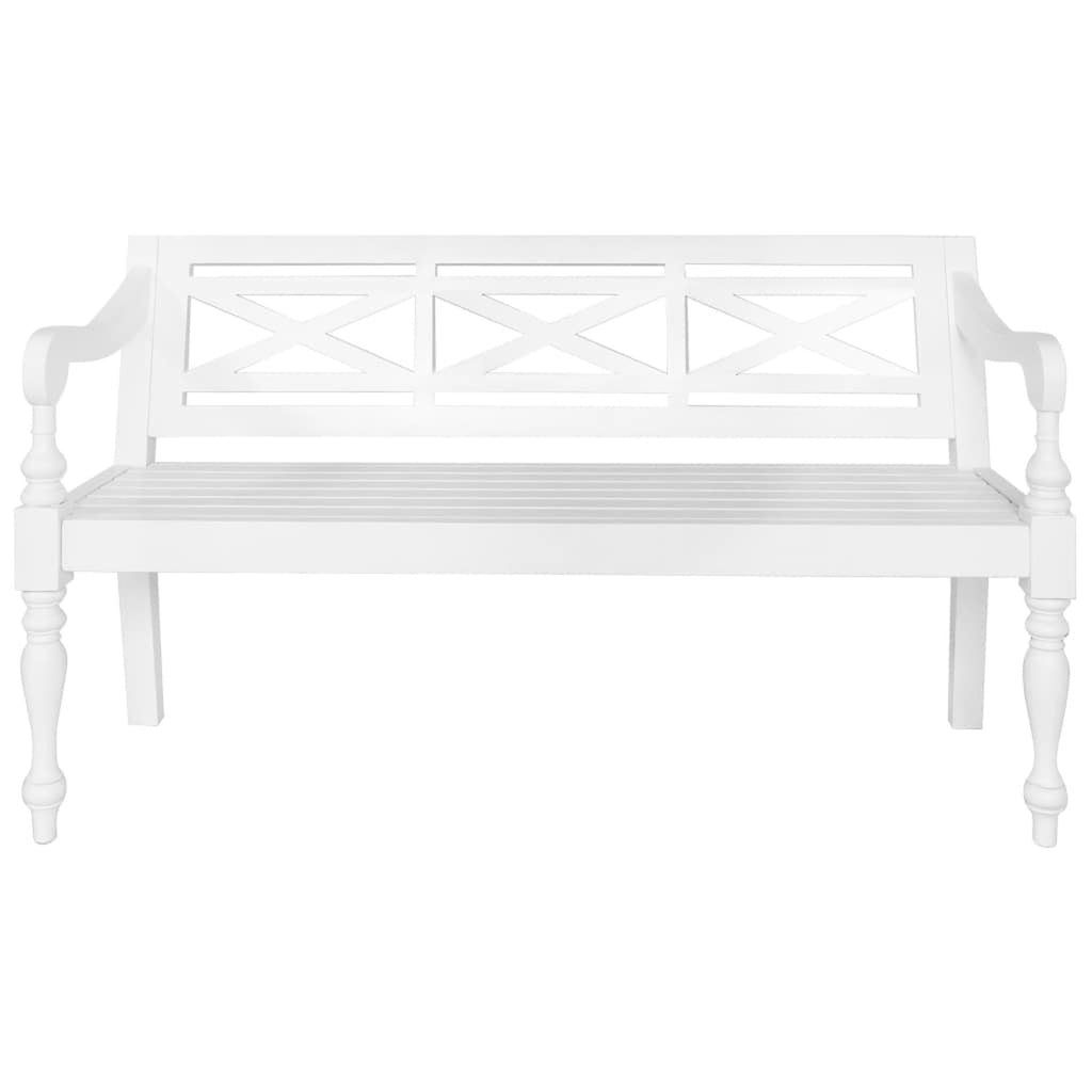 Wooden Bench with Backrest Mahogany Wood 3 Person White 53.5 x 19.7 x 32.3 Inches Y180985