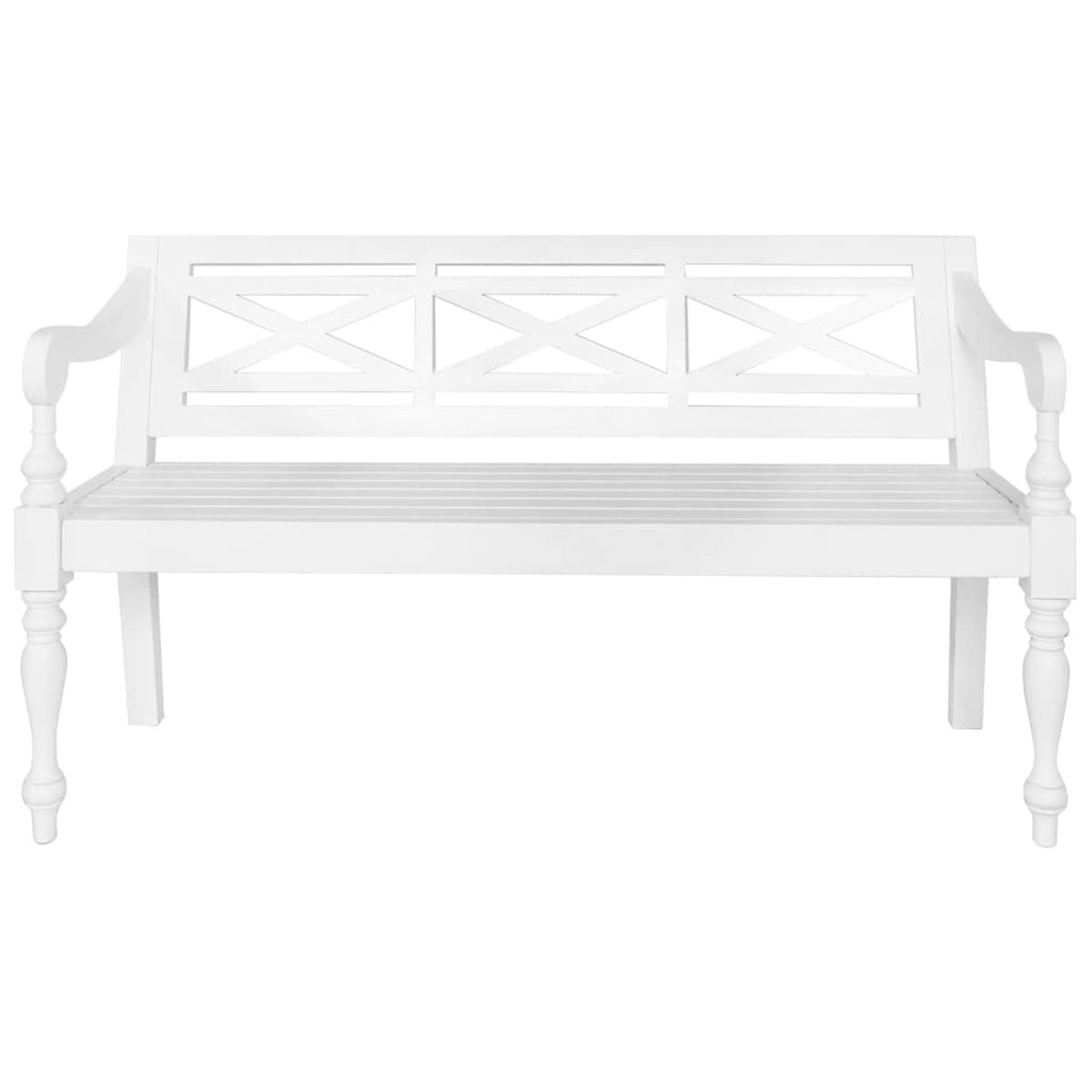 Wooden Bench with Backrest Mahogany Wood 3 Person White 53.5 x 19.7 x 32.3 Inches Y180985