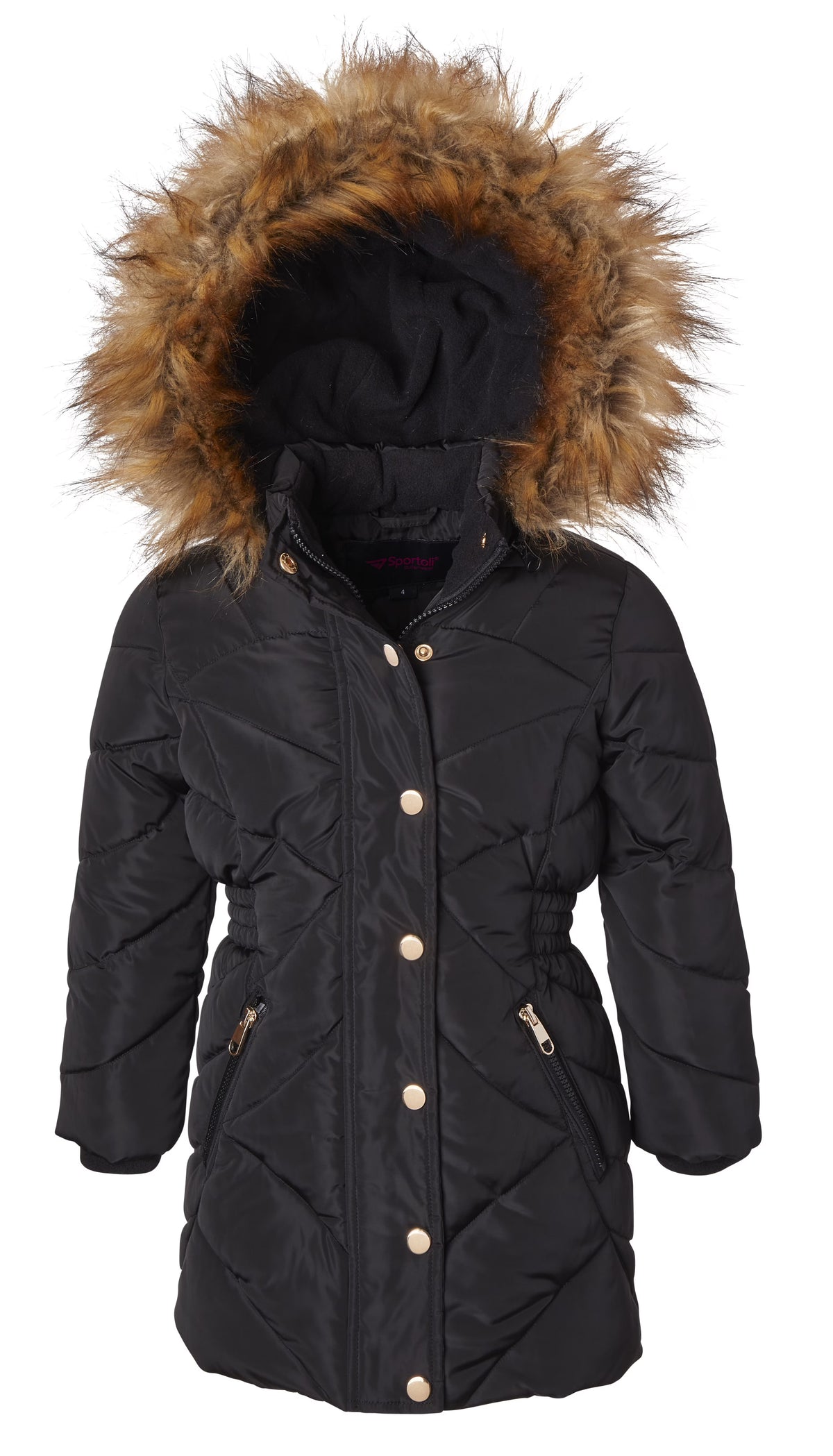 Girls Fleece Lined Quilted Hood Winter Puffer Jacket Coats - Black (5/6) M5723